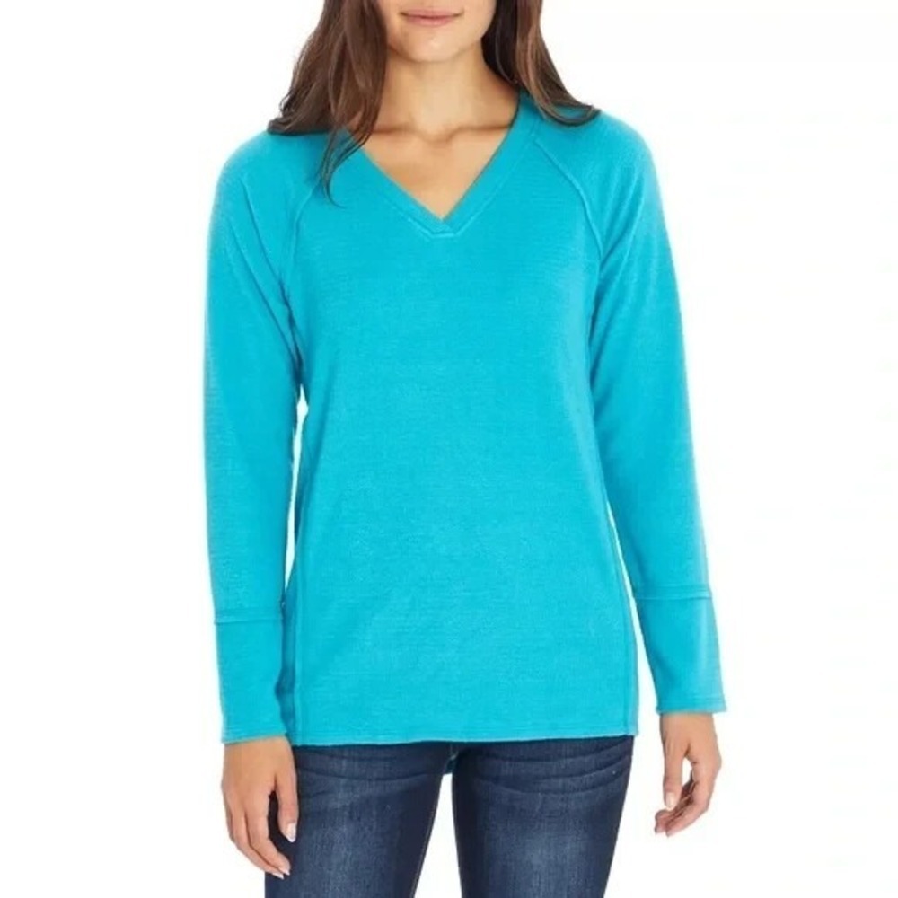 WILDFOX Women Haley Brushed Long Sleeve V Neck Pullover Sweater Sz XL Teal 62-6